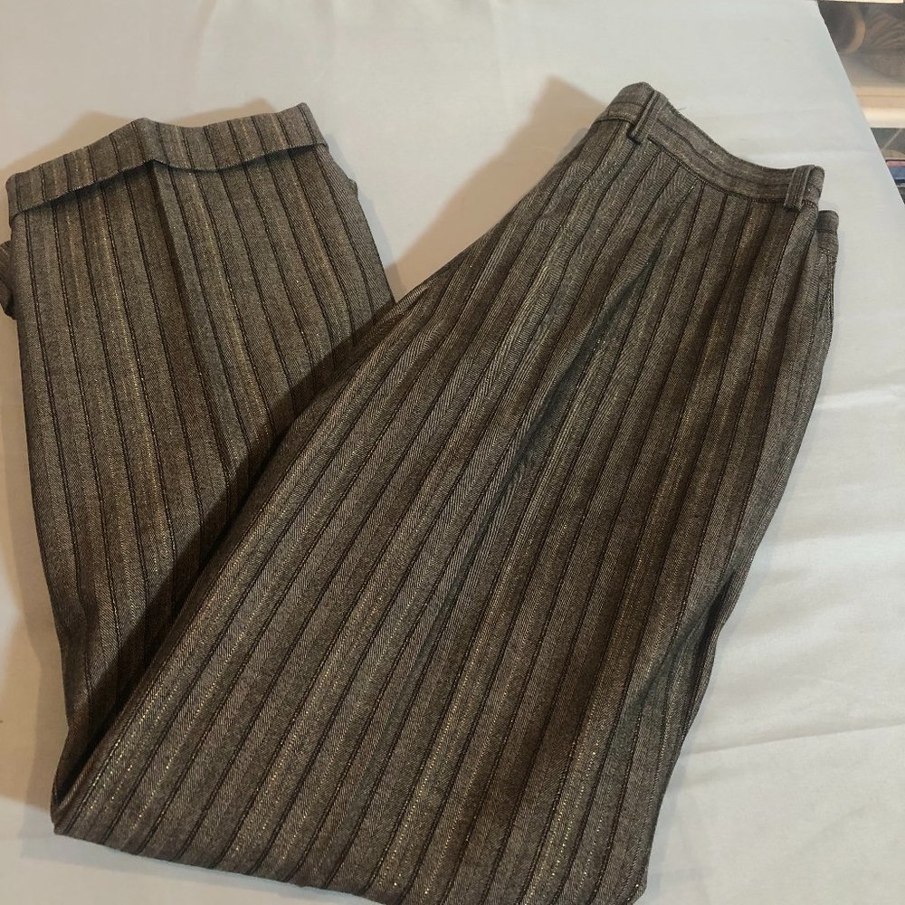Mondo Sz 10 Womens Gray Striped Dress Pants Cuffed